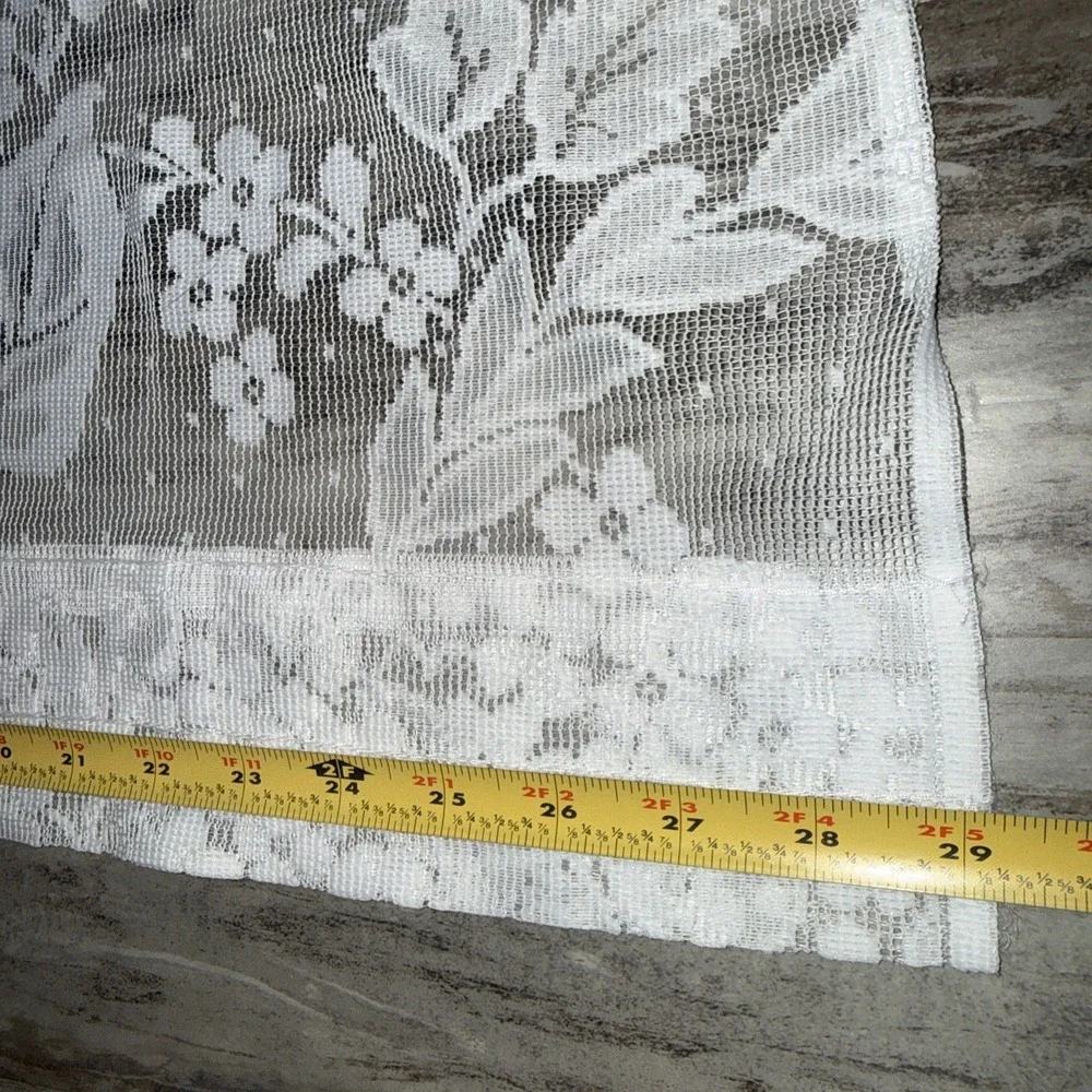 Vintage Set Of 2 Lace White Curtain Valance 29X36 In Ea Floral Cottage Country